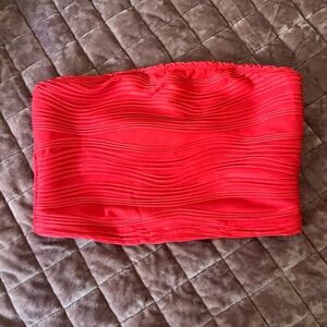 SHEIN Red Ribbed strapless crop Top